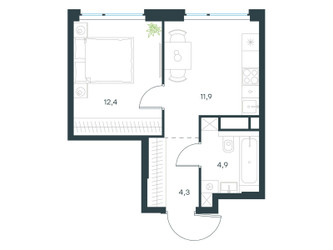 Планировка однокомнатной(квартира) площадью 33.5 квадратных метров в ЖК “ЖК Левел Мичуринский”