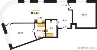 Планировка двухкомнатной(квартира) площадью 83.4 квадратных метров в “ЖК Родина Переделкино”
