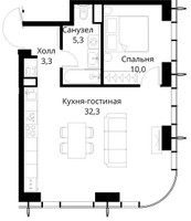 Планировка однокомнатной(квартира) площадью 50.9 квадратных метров в “ЖК Сити Бэй”