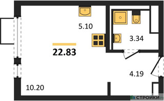 Планировка студии(квартира) площадью 22.83 квадратных метров в “ЖК Горки Парк”