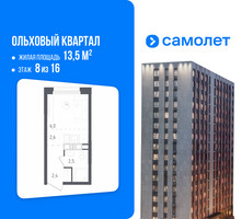 Планировка студии(квартира) площадью 13.5 квадратных метров в “ЖК Ольховый Квартал”
