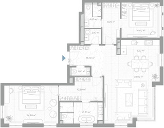 Планировка двухкомнатной(квартира) площадью 138.5 квадратных метров в ЖК “ЖК Николь”