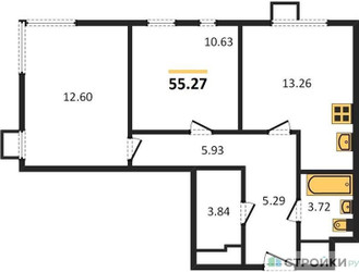 Планировка двухкомнатной(квартира) площадью 55.27 квадратных метров в ЖК “ЖК Апарт-отель Тропарево парк”