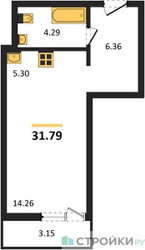 Планировка студии(квартира) площадью 31.79 квадратных метров в ЖК “ЖК Riga Hills (Рига Хиллс)”