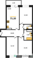 Планировка трехкомнатной(квартира) площадью 71.5 квадратных метров в “ЖК Пушкино Град”