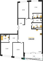 Планировка 4+ комнатной(квартира) площадью 158 квадратных метров в “ЖК Остров”