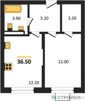 Планировка однокомнатной(квартира) площадью 36.5 квадратных метров в “ЖК Видный берег 2”