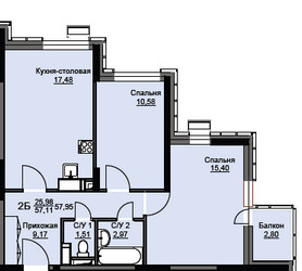 Планировка двухкомнатной(квартира) площадью 58.5 квадратных метров в ЖК “ЖК Соболевка”