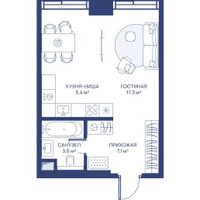 Планировка студии(квартира) площадью 33.4 квадратных метров в “ЖК Свет”