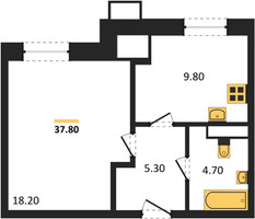 Планировка однокомнатной(квартира) площадью 37.8 квадратных метров в “ЖК Парк Легенд 2”