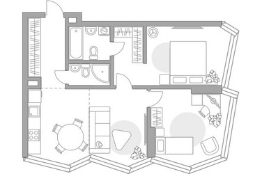 Планировка трехкомнатной(квартира) площадью 65.59 квадратных метров в ЖК “ЖК Мневники от Гранель”