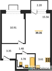 Планировка однокомнатной(квартира) площадью 39.35 квадратных метров в ЖК “ЖК Богдановский Лес”