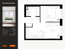 Планировка однокомнатной(квартира) площадью 33 квадратных метров в “ЖК Мичуринский Парк”