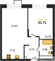 Планировка однокомнатной(квартира) площадью 42.1 квадратных метров в “ЖК Новоград Павлино”