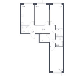 Планировка трехкомнатной(квартира) площадью 78.44 квадратных метров в ЖК “ЖК Молжаниново”