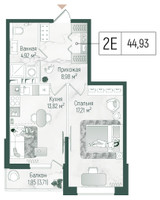 Планировка однокомнатной(квартира) площадью 46.79 квадратных метров в “ЖК Рига Хиллс”