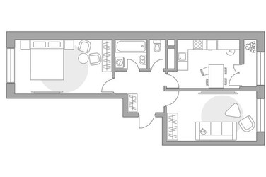 Планировка двухкомнатной(квартира) площадью 54.64 квадратных метров в ЖК “ЖК Пехра”