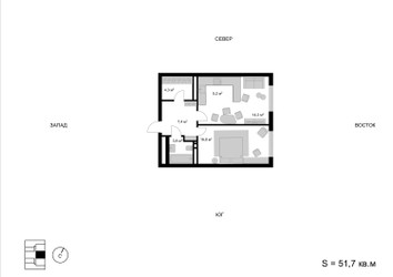 Планировка двухкомнатной(квартира) площадью 51.7 квадратных метров в ЖК “ЖК Мытищи Сити”