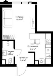 Планировка студии(квартира) площадью 26.99 квадратных метров в ЖК “ЖК Джойс”