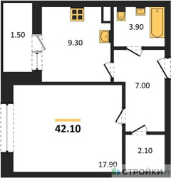 Планировка однокомнатной(квартира) площадью 42.1 квадратных метров в ЖК “ЖК Малиново”