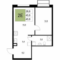 Планировка двухкомнатной(квартира) площадью 45.9 квадратных метров в “ЖК Вяземы Парк”