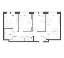 Планировка трехкомнатной(квартира) площадью 69.32 квадратных метров в “ЖК Большое Путилково”