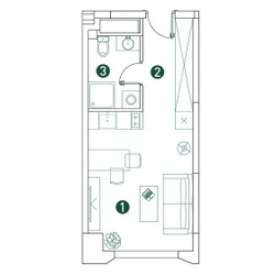Планировка студии(квартира) площадью 25.8 квадратных метров в ЖК “ЖК Вэри на Ботанической”