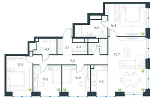 Планировка 4+ комнатной(квартира) площадью 115.2 квадратных метров в “ЖК Level Звенигородская”