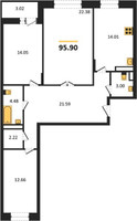 Планировка трехкомнатной(квартира) площадью 95.9 квадратных метров в “ЖК Преображенская Площадь”