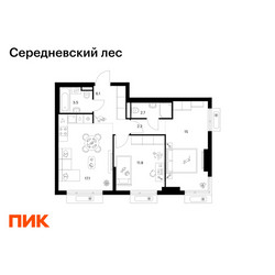 Планировка двухкомнатной(квартира) площадью 58.4 квадратных метров в ЖК “ЖК Середневский лес”