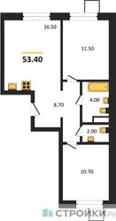Планировка двухкомнатной(квартира) площадью 53.4 квадратных метров в ЖК “ЖК Лесная Отрада”