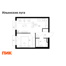 Планировка однокомнатной(квартира) площадью 34.7 квадратных метров в ЖК “ЖК Ильинские луга”