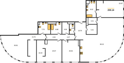 Планировка 4+ комнатной(квартира) площадью 259.14 квадратных метров в ЖК “ЖК Sky View (Скай Вью)”