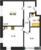 Планировка двухкомнатной(квартира) площадью 49 квадратных метров в “ЖК "Коллекция"”