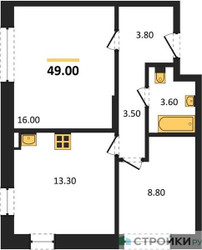 Планировка двухкомнатной(квартира) площадью 49 квадратных метров в ЖК “ЖК "Коллекция"”