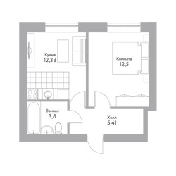 Планировка однокомнатной(квартира) площадью 34 квадратных метров в ЖК “Дом+ (Дом Плюс)”