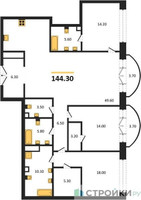 Планировка трехкомнатной(квартира) площадью 144.3 квадратных метров в “ЖК Большая Татарская 35”
