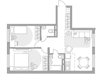 Планировка трехкомнатной(квартира) площадью 59.19 квадратных метров в ЖК “ЖК Аникеевский”