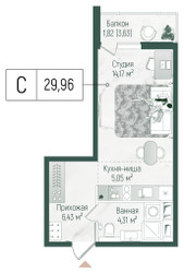 Планировка студии(квартира) площадью 31.78 квадратных метров в ЖК “ЖК Рига Хиллс”