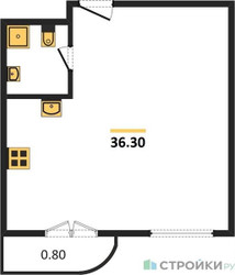 Планировка однокомнатной(квартира) площадью 36.3 квадратных метров в ЖК “ЖК Дом Достижение”