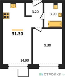 Планировка однокомнатной(квартира) площадью 31.3 квадратных метров в ЖК “ЖК Никольский квартал Отрада”