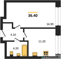 Планировка однокомнатной(квартира) площадью 36.4 квадратных метров в “ЖК Архитектурный проект RAKURS (Ракурс)”