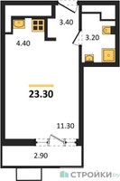 Планировка студии(квартира) площадью 23.3 квадратных метров в “ЖК Деснаречье”