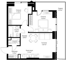Планировка двухкомнатной(апартаменты) площадью 66.3 квадратных метров в “ЖК JOIS (Джойс)”
