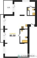Планировка двухкомнатной(квартира) площадью 85.5 квадратных метров в “ЖК Первый квартал”