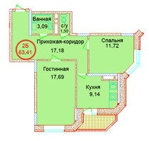 Планировка двухкомнатной(квартира) площадью 61.6 квадратных метров в “ЖК Эдельвейс-комфорт”