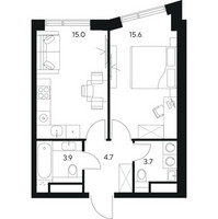 Планировка однокомнатной(квартира) площадью 42.9 квадратных метров в “ЖК NEXUS by Akvilon (Нексус от Аквилон)”
