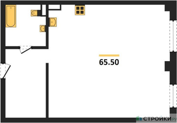 Планировка однокомнатной(квартира) площадью 65.5 квадратных метров в ЖК “ЖК Альтаир”