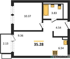 Планировка однокомнатной(квартира) площадью 35.28 квадратных метров в “ЖК Остафьево”