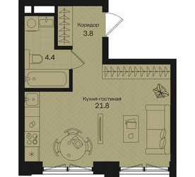 Планировка студии(квартира) площадью 30 квадратных метров в ЖК “ЖК Дом на Часовой”